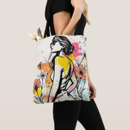 Bolso De Tela Urban Bloom: Double-Sided Graffiti & Botanical Art