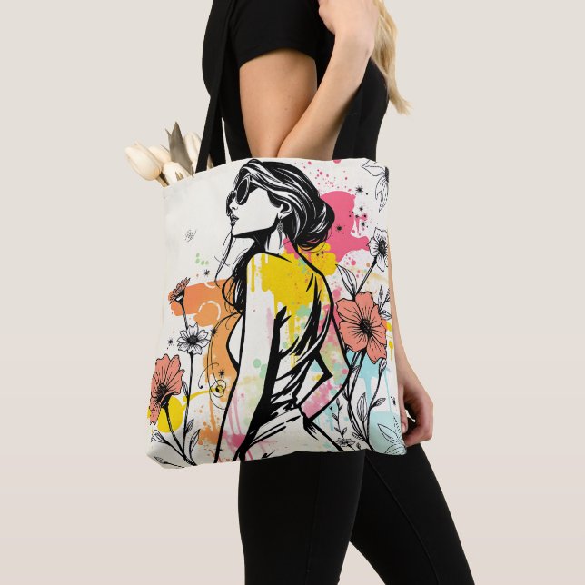 Bolso De Tela Urban Bloom: Double-Sided Graffiti & Botanical Art (Detalle)