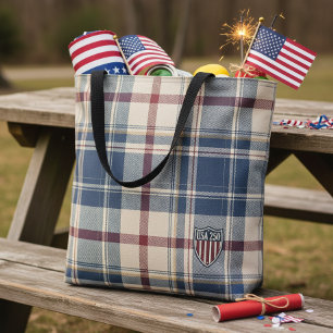 Bolso De Tela USA 250 American Plaid Shield Motivo ID1301