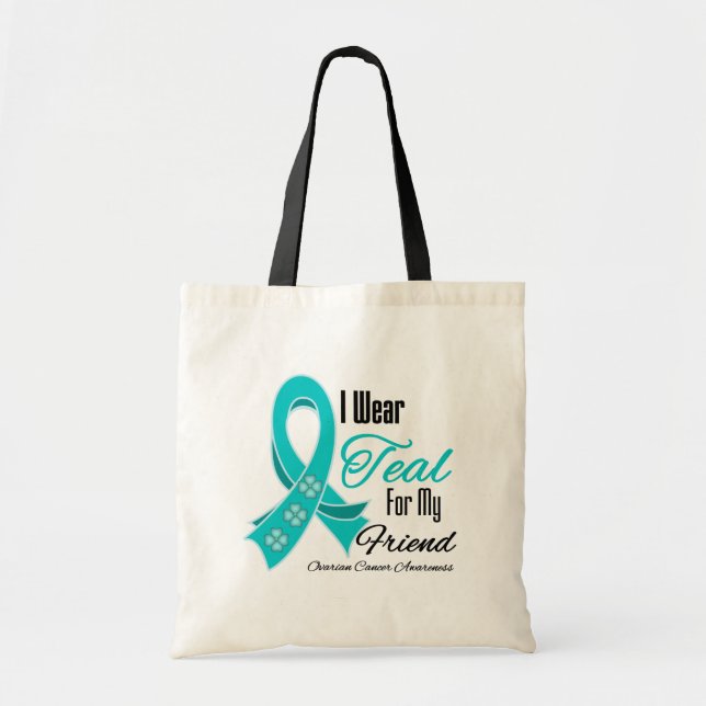 Bolso De Tela Uso Cinta Verde azulada Amiga Del Cáncer De Ovario (Frente)