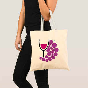 Bolso De Tela Uvas moradas minimalistas y copa de vino