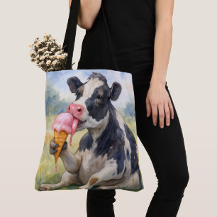 Bolso De Tela Vaca acuarela con un cono de helado