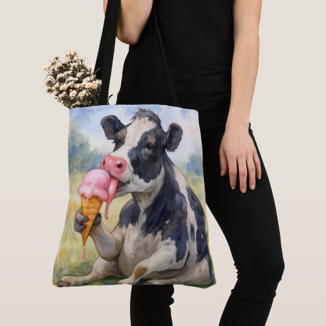 Bolso De Tela Vaca acuarela con un cono de helado (Detalle)