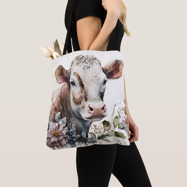 Bolso De Tela Vaca acuarela En Flores Silvestres (Detalle)