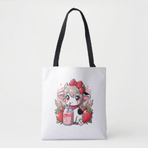 Bolso De Tela Vaca de fresa Kawaii Anime Fresa Leche _6