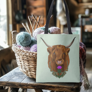 Bolso De Tela Vaca Escocesa de las Tierras Altas Cardo Celta Púr