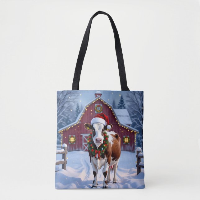 Bolso De Tela Vaca festiva en Navidades de Santa Hat (Anverso)