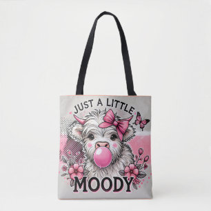 Bolso De Tela Vaca Highland con lazo rosa un poco malhumorada
