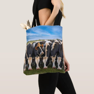 Bolso De Tela Vaca Holstein con un Gorra de vaquero