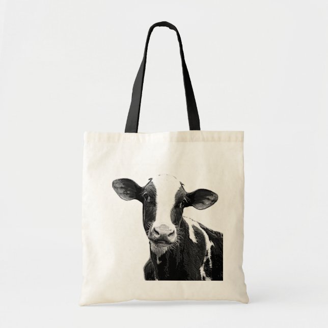 Bolso De Tela Vaca lechera - becerro blanco y negro de la (Frente)