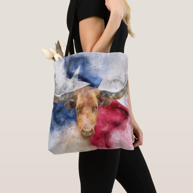 Bolso De Tela Vaca Longhorn con bandera de Texas (Detalle)