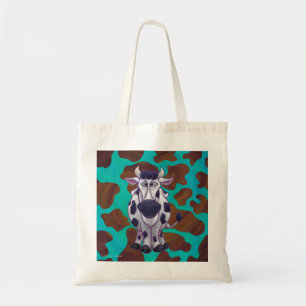Bolso De Tela Vaca Marrón y Estampado Verde Azulado