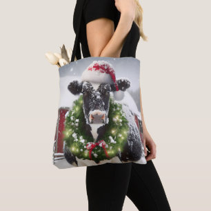 Bolso De Tela Vaca navidad con guirnalda