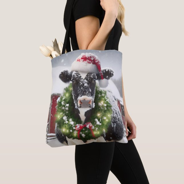 Bolso De Tela Vaca navidad con guirnalda (Detalle)