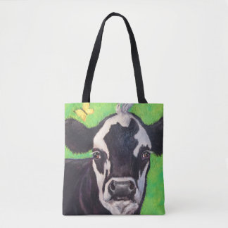 Bolso De Tela Vaca negra y blanca con Kelly Green