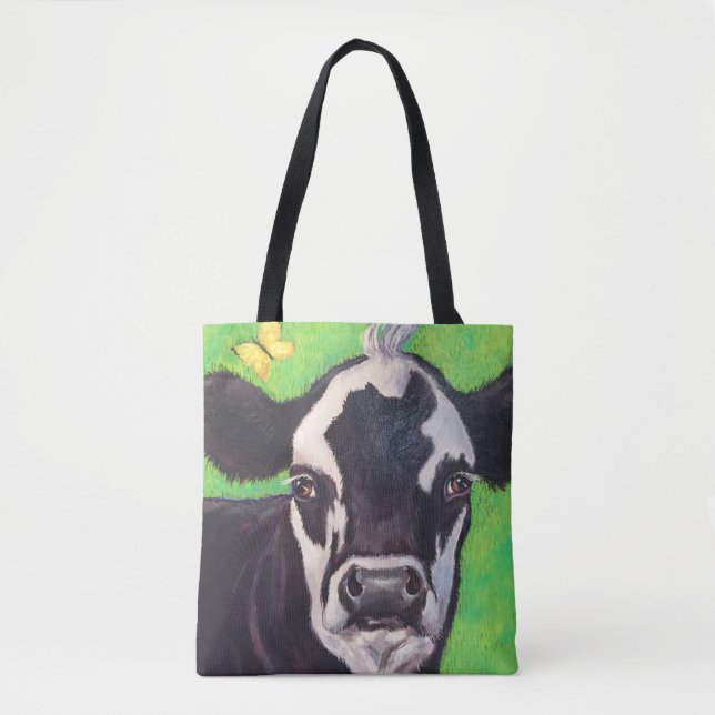 Bolso De Tela Vaca negra y blanca con Kelly Green (Anverso)