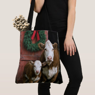 Bolso De Tela Vaca y ternero Hereford en Navidad