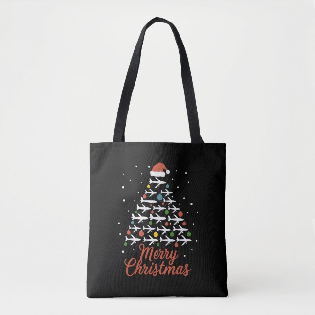 Bolso De Tela Vacaciones de Árbol de Avión de Navidad (Anverso)