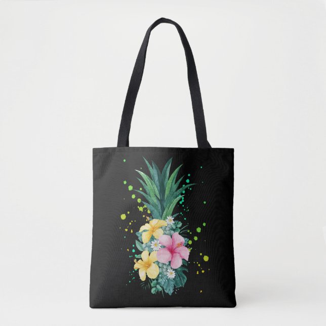Bolso De Tela Vacaciones de arte de piña en las flores de Hawái (Anverso)