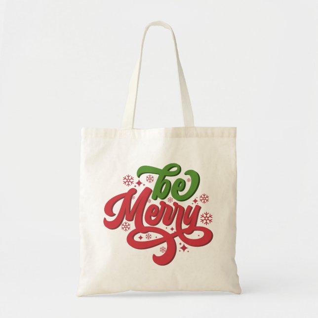 Bolso De Tela Vacaciones de los Navidades Be Merry Retro Groovy (Frente)