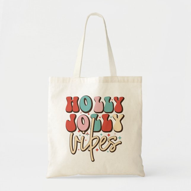 Bolso De Tela Vacaciones de los Navidades Holly Jolly Vibes Retr (Frente)