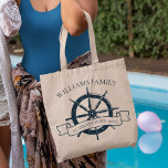 Bolso De Tela Vacaciones de Ruedas Náuticas de crucero de la fam<br><div class="desc">Moda personalizado vacaciones de verano regalo de bolso tote para su crucero en el océano con un volante de barco azul marino. Este diseño de temática náutica es perfecto para hacer un juego elegante con las bolsas familiares de reunión para conmemorar el viaje especial. Personaliza con tu apellido y año....</div>