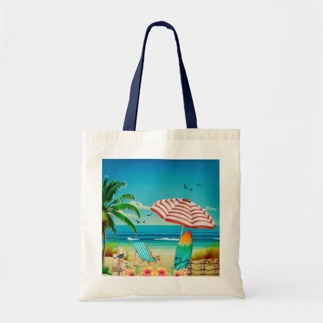 Bolso De Tela Vacaciones de verano en la playa, Relajación (Frente)