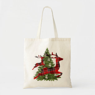 Bolso De Tela Vacaciones del Árbol Verde de Renos Rojos