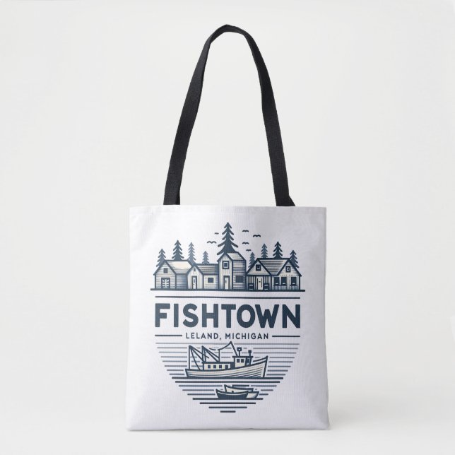 Bolso De Tela Vacaciones en Fishtown Leland Michigan (Anverso)