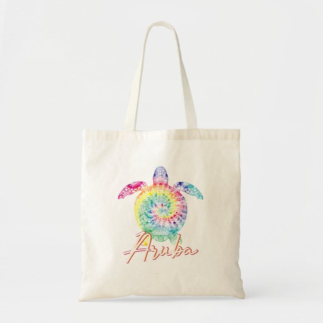 Bolso De Tela Vacaciones familiares de Aruba Tie Dye Sea Turtle (Frente)