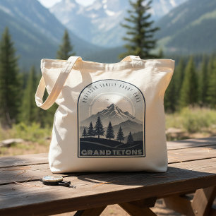 Bolso De Tela Vacaciones Familiares en la Montaña Retro Azul ID1