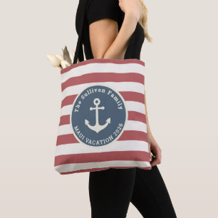 Bolso De Tela Vacaciones Familiares Personalizadas Franja Ancla