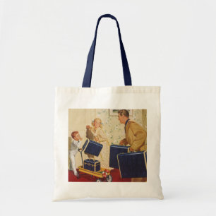 Bolso De Tela Vacaciones familiares vintage, papá, niños y malet