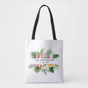 Bolso De Tela Vacaciones tropicales botánicas florales de verano
