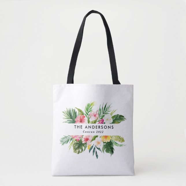 Bolso De Tela Vacaciones tropicales botánicas florales de verano (Anverso)