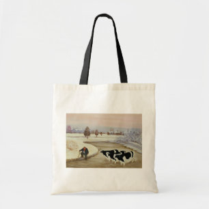 Bolso De Tela Vacas en un río del invierno