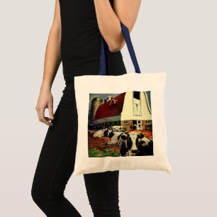 Bolso De Tela Vacas lecheras Holstein vintage en negocio de gran