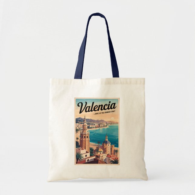 Bolso De Tela Valencia España Ilustracion Retro de arte de viaje (Frente)