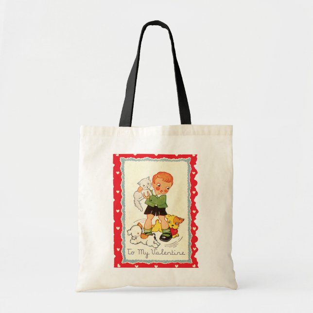 Bolso De Tela Valentine, chico, cachorro, gatito (Frente)