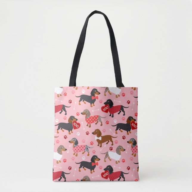 Bolso De Tela Valentine Dachshund (Anverso)