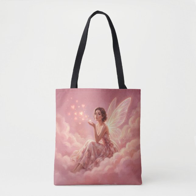 Bolso De Tela Valentine Fairy on Pink Clouds Fantasy Art (Anverso)