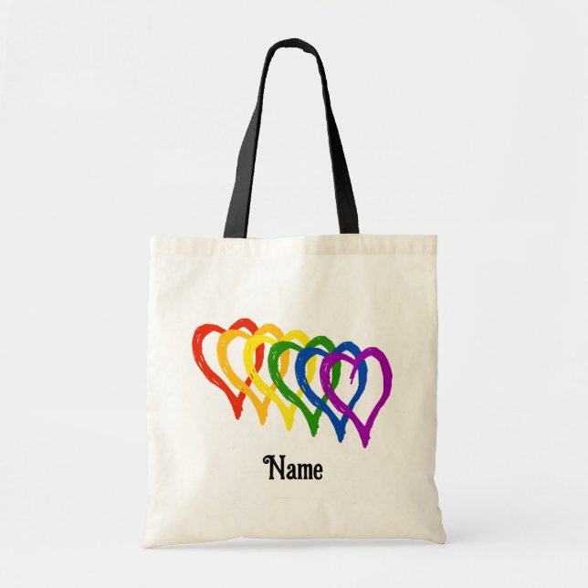 Bolso De Tela Valentine Gay Pride Rainbow Flag Hearts Customized (Frente)