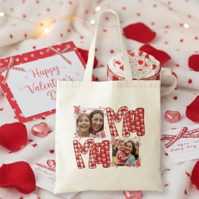 Bolso De Tela Valentine Mom and Child Photo Red Plaid Hearts (Subido por el creador)