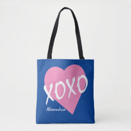 Bolso De Tela Valentine XOXO: El corazón rosado abraza besos azu