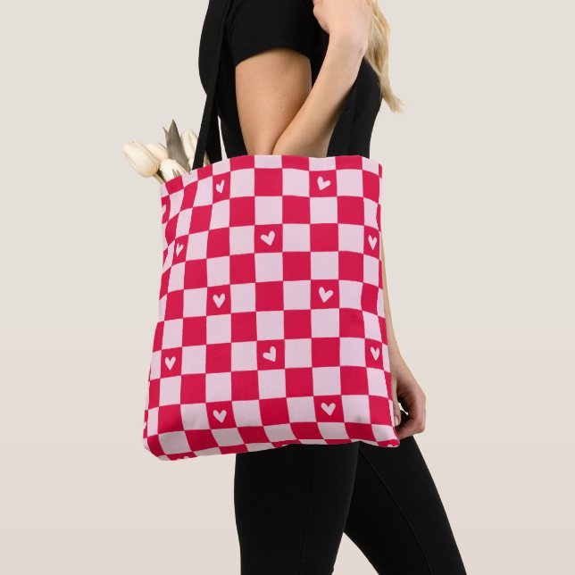 Bolso De Tela Valentine's Day Heart Checkered Tote (Detalle)