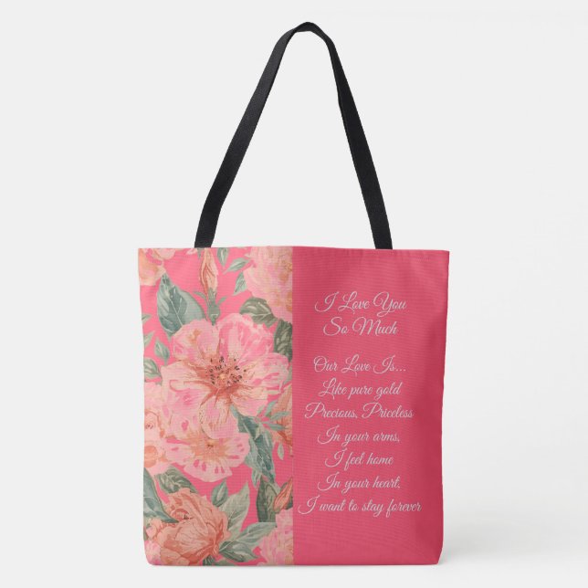 Bolso De Tela Valentines Day, I Love You So Much, Love Poem (Anverso)