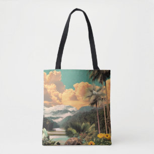 Bolso De Tela Valle Tropical Surrealista Con Palmeras