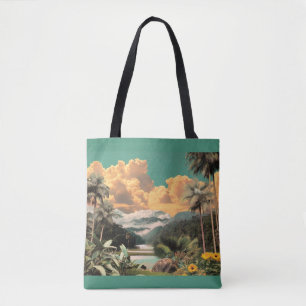 Bolso De Tela Valle Tropical Surrealista Con Palmeras