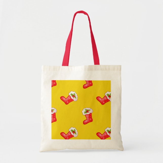 Bolso De Tela Valores de Navidades rojos sobre amarillo (Frente)