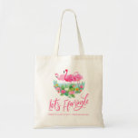 Bolso De Tela ¡Vamos a hacer una tontería tropical!<br><div class="desc">Esta bolsa tropical de tetas con tema de flamingle con flamingle sería perfecta en una soltera,  pero el texto personalizado hace que funcione para cualquier ocasión.</div>